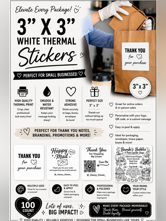 Hand Crafted Other - BUY NOW! Custom 100 Thermal Labels White 3x3